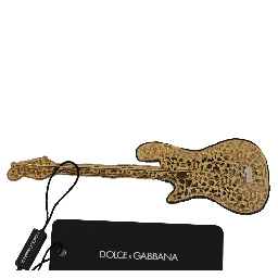Gold Brass Beaded Guitar Pin Accessory Brooch