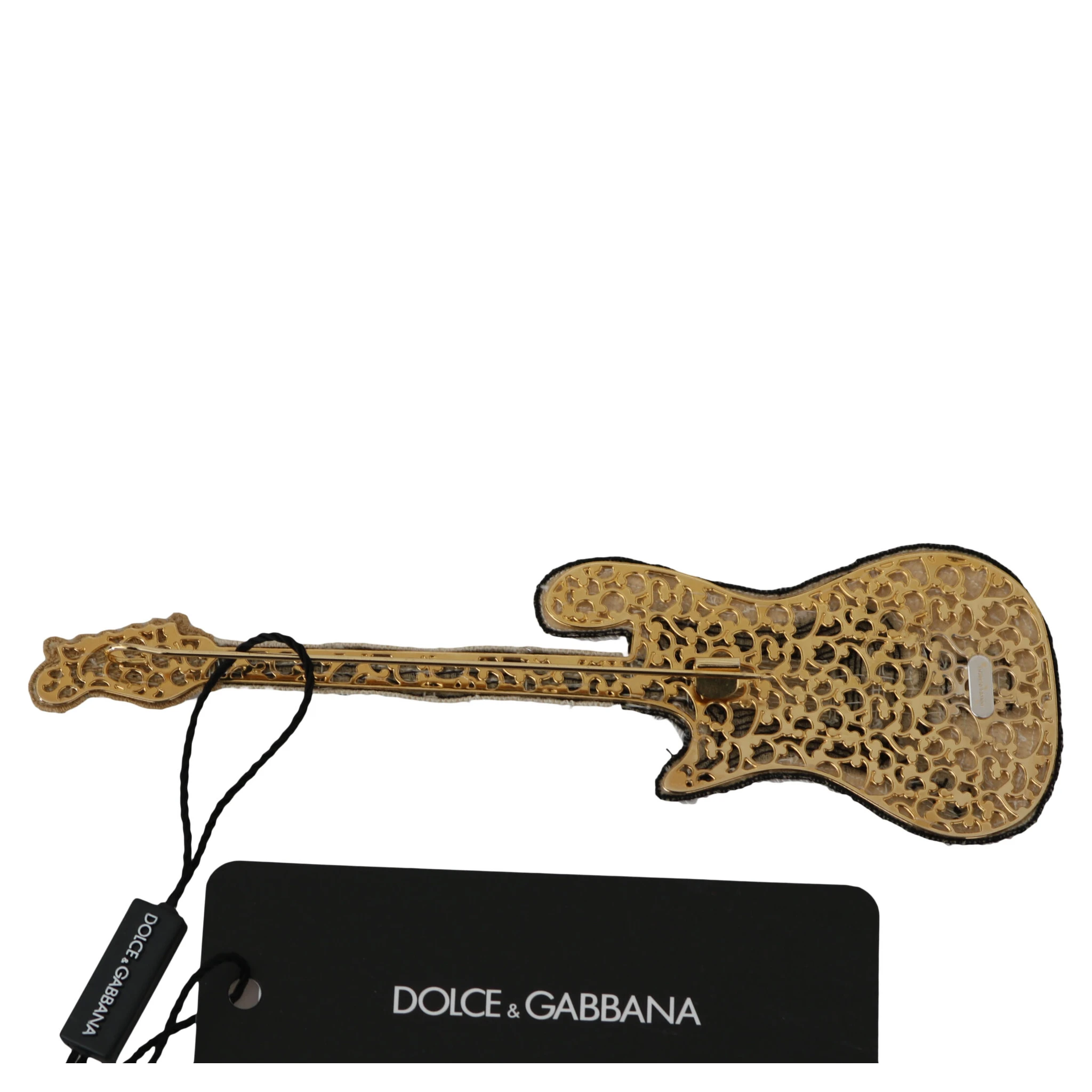 Gold Brass Beaded Guitar Pin Accessory Brooch