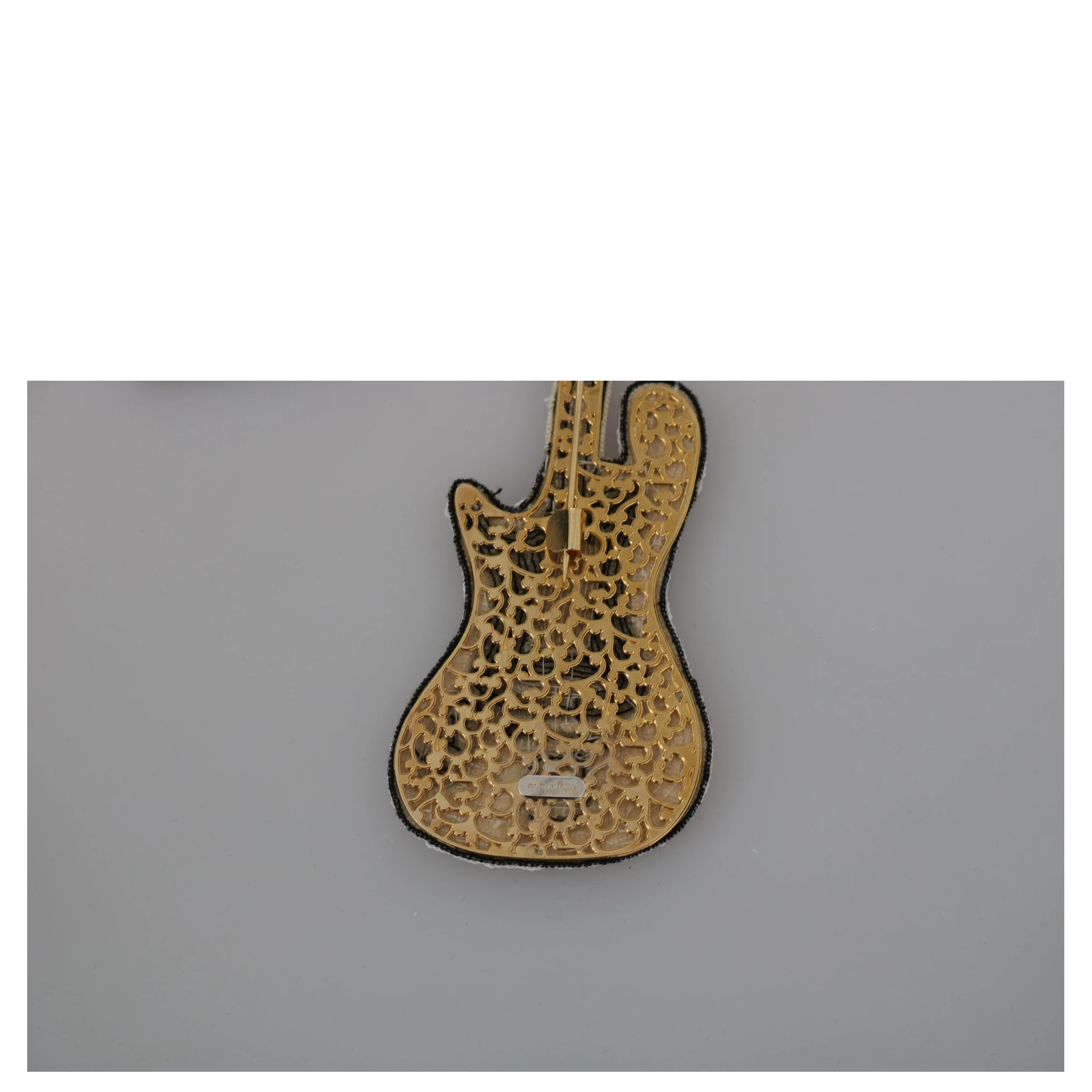 Gold Brass Beaded Guitar Pin Accessory Brooch