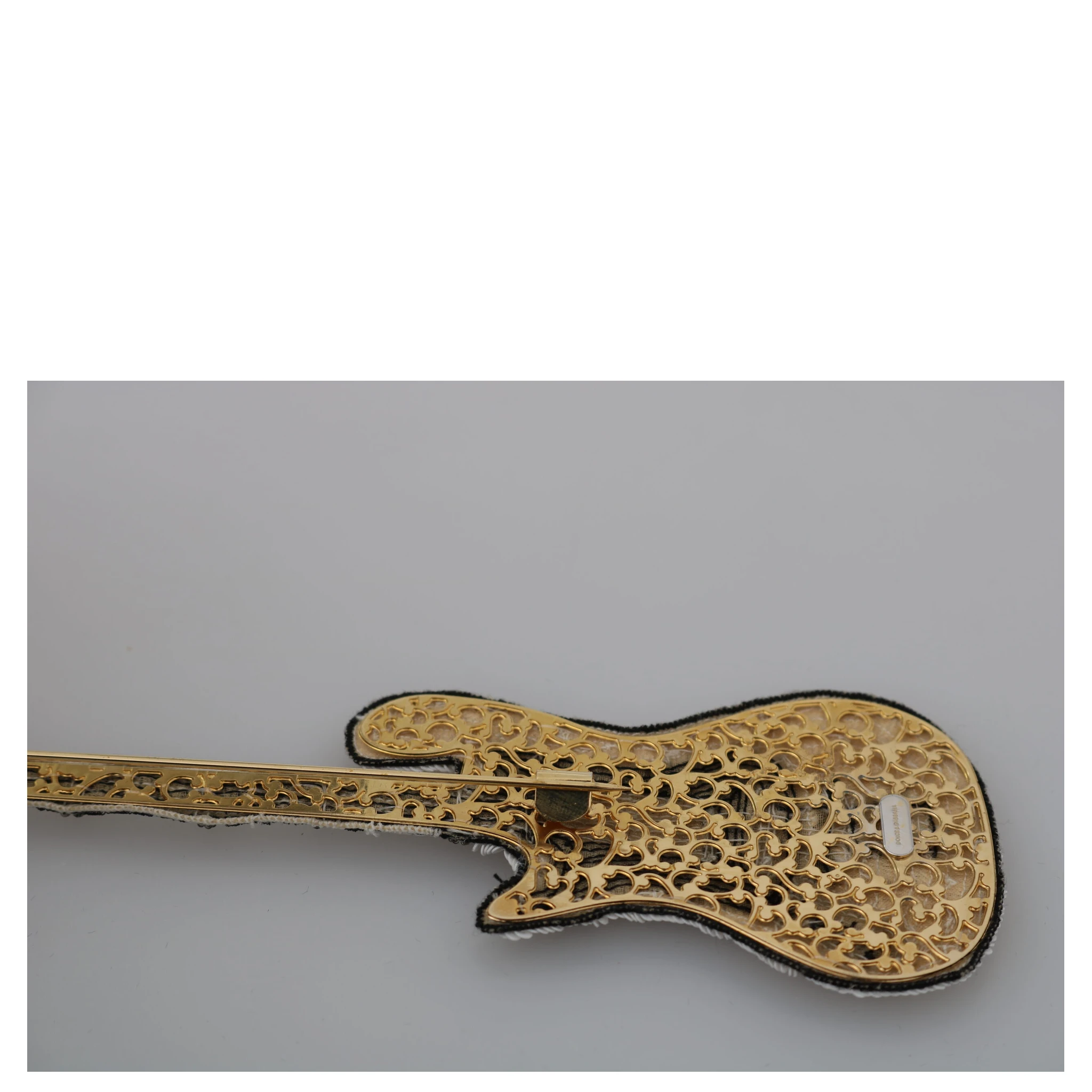 Gold Brass Beaded Guitar Pin Accessory Brooch