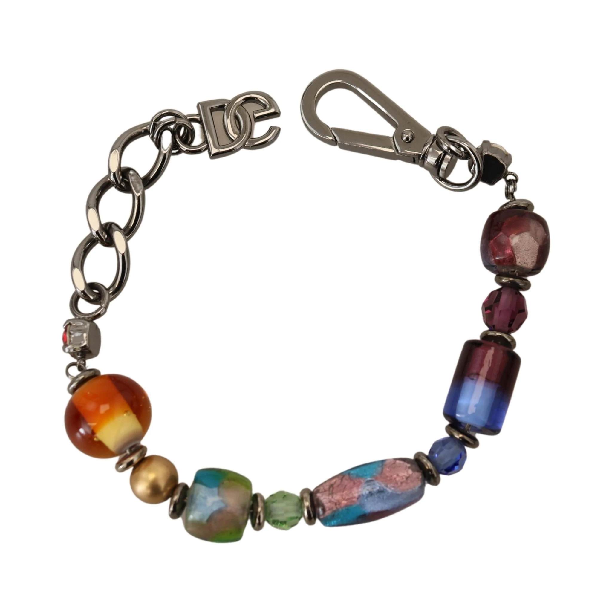 multicolor Silver Chain Brass Beaded Lobster Clasp Bracelet