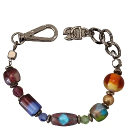 multicolor Silver Chain Brass Beaded Lobster Clasp Bracelet