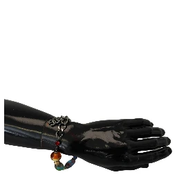 multicolor Silver Chain Brass Beaded Lobster Clasp Bracelet