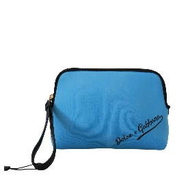 Blue Logo Print Hand Pouch Leopard Print Toiletry Bag