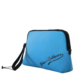Blue Logo Print Hand Pouch Leopard Print Toiletry Bag