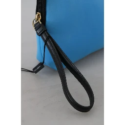 Blue Logo Print Hand Pouch Leopard Print Toiletry Bag