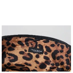 Blue Logo Print Hand Pouch Leopard Print Toiletry Bag
