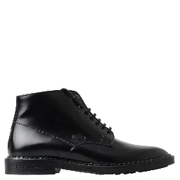 Black Leather Men Short Boots Lace Up Shoes
