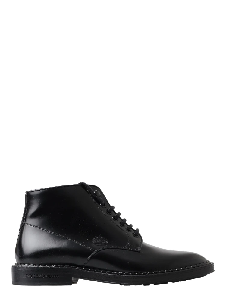 Black Leather Men Short Boots Lace Up Shoes