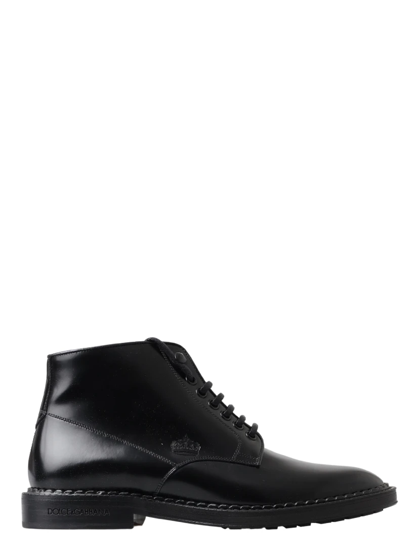 Black Leather Men Short Boots Lace Up Shoes