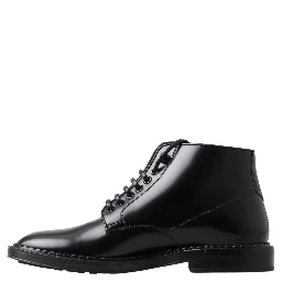 Black Leather Men Short Boots Lace Up Shoes
