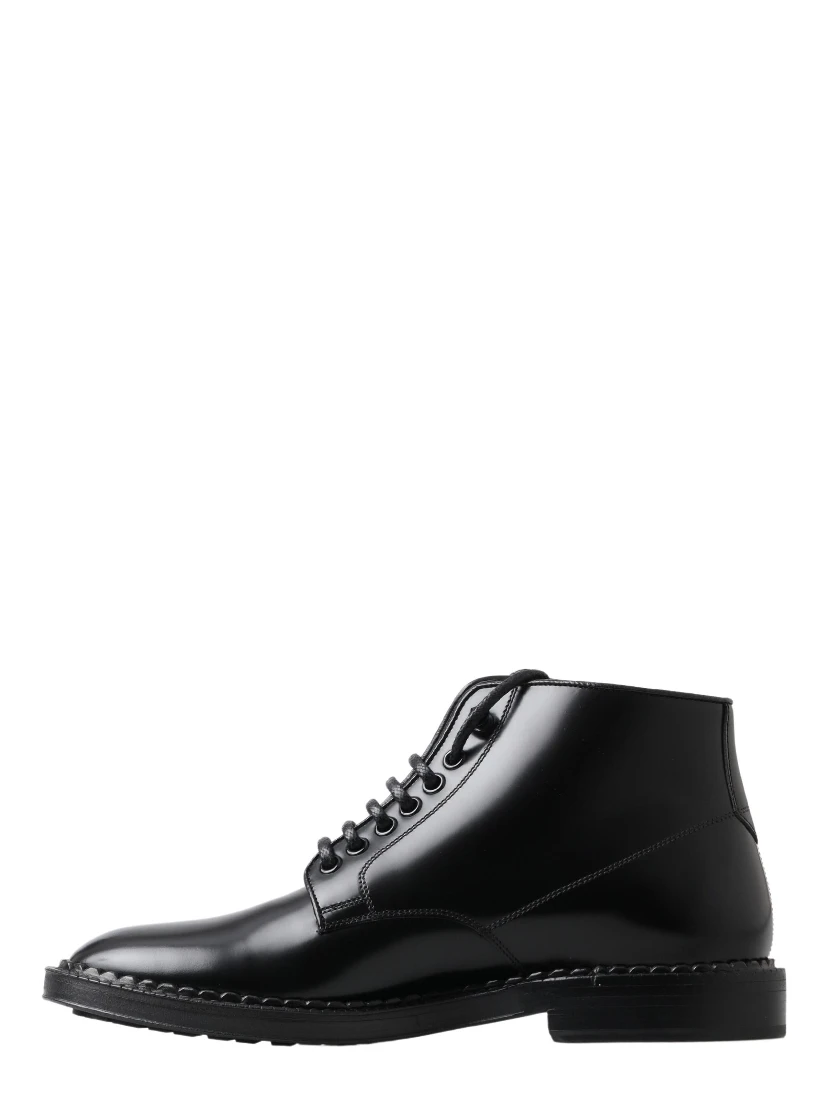 Black Leather Men Short Boots Lace Up Shoes