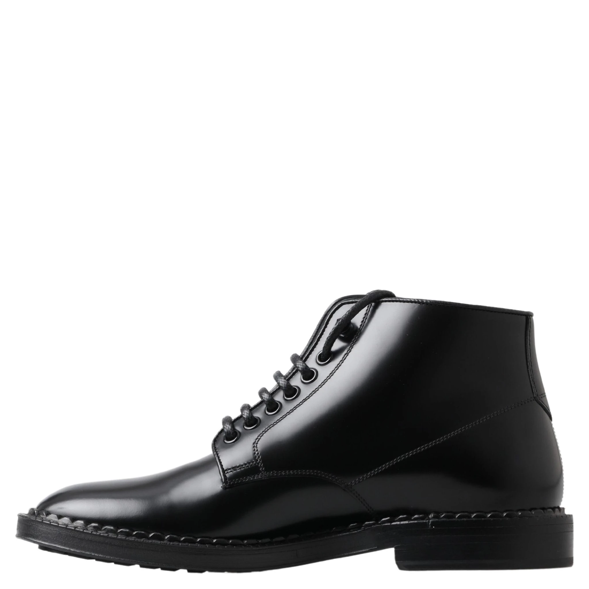Black Leather Men Short Boots Lace Up Shoes