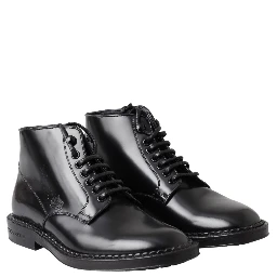 Black Leather Men Short Boots Lace Up Shoes