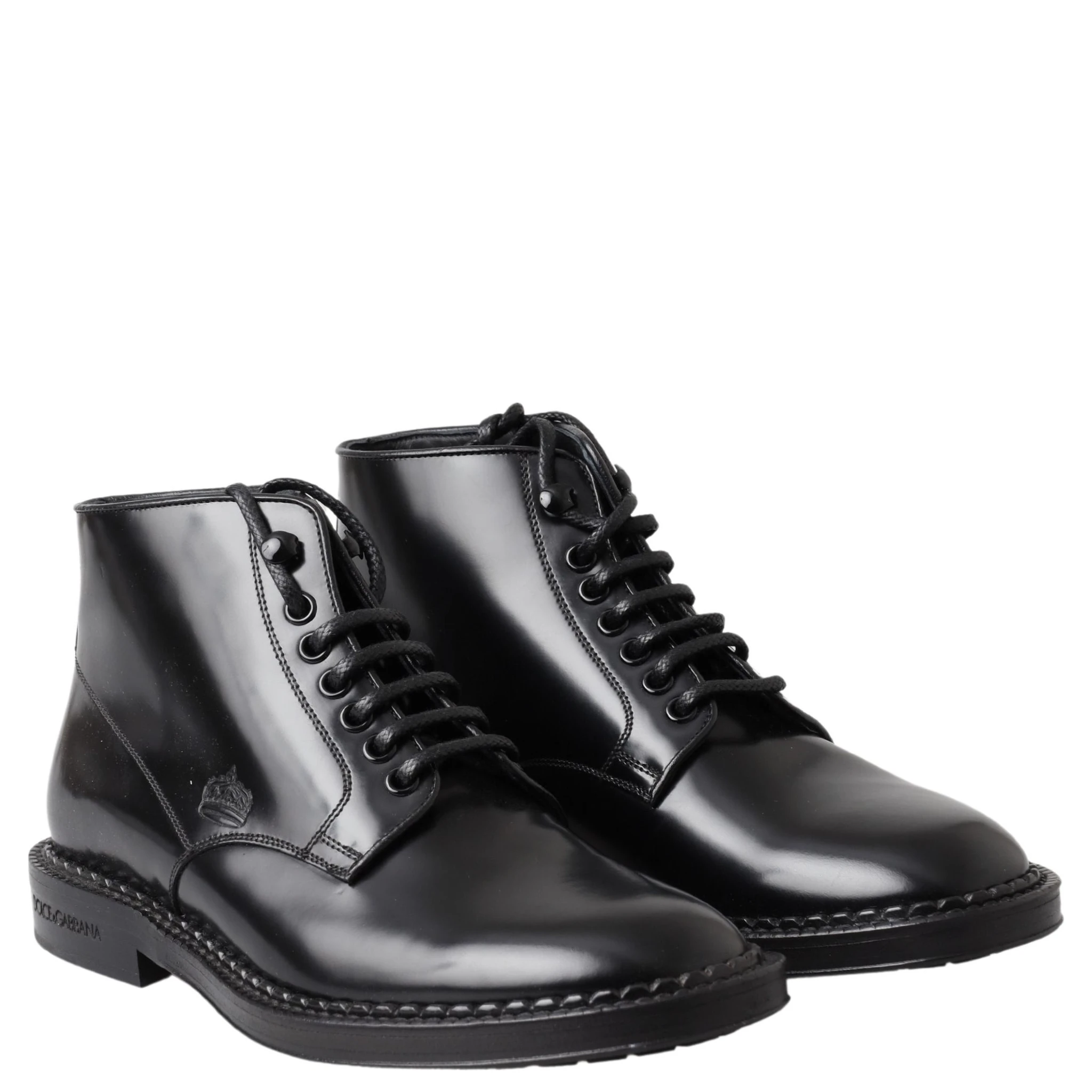 Black Leather Men Short Boots Lace Up Shoes