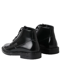 Black Leather Men Short Boots Lace Up Shoes