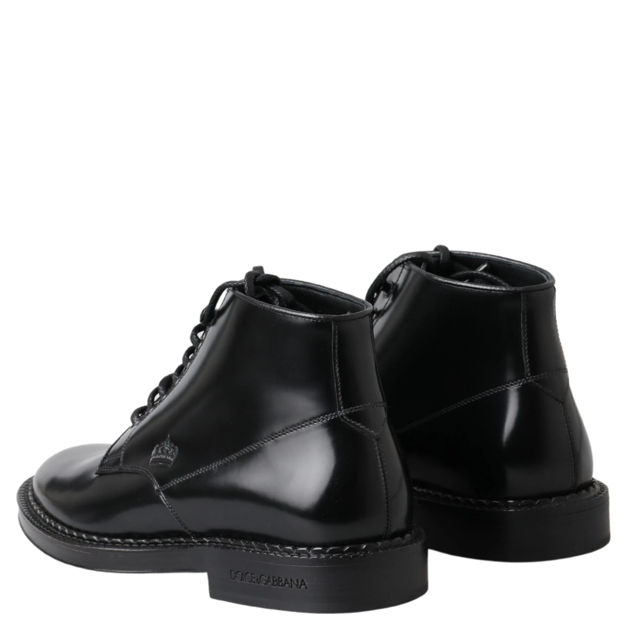 Black Leather Men Short Boots Lace Up Shoes