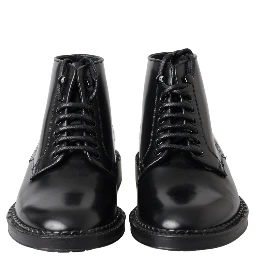 Black Leather Men Short Boots Lace Up Shoes