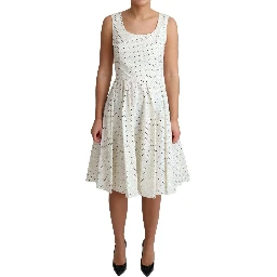 White Polka Dotted Cotton A-Line Dress