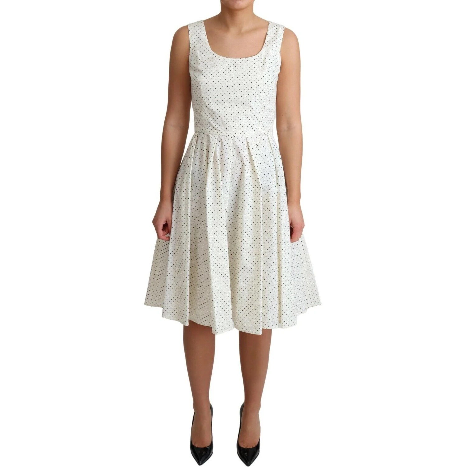 White Polka Dotted Cotton A-Line Dress