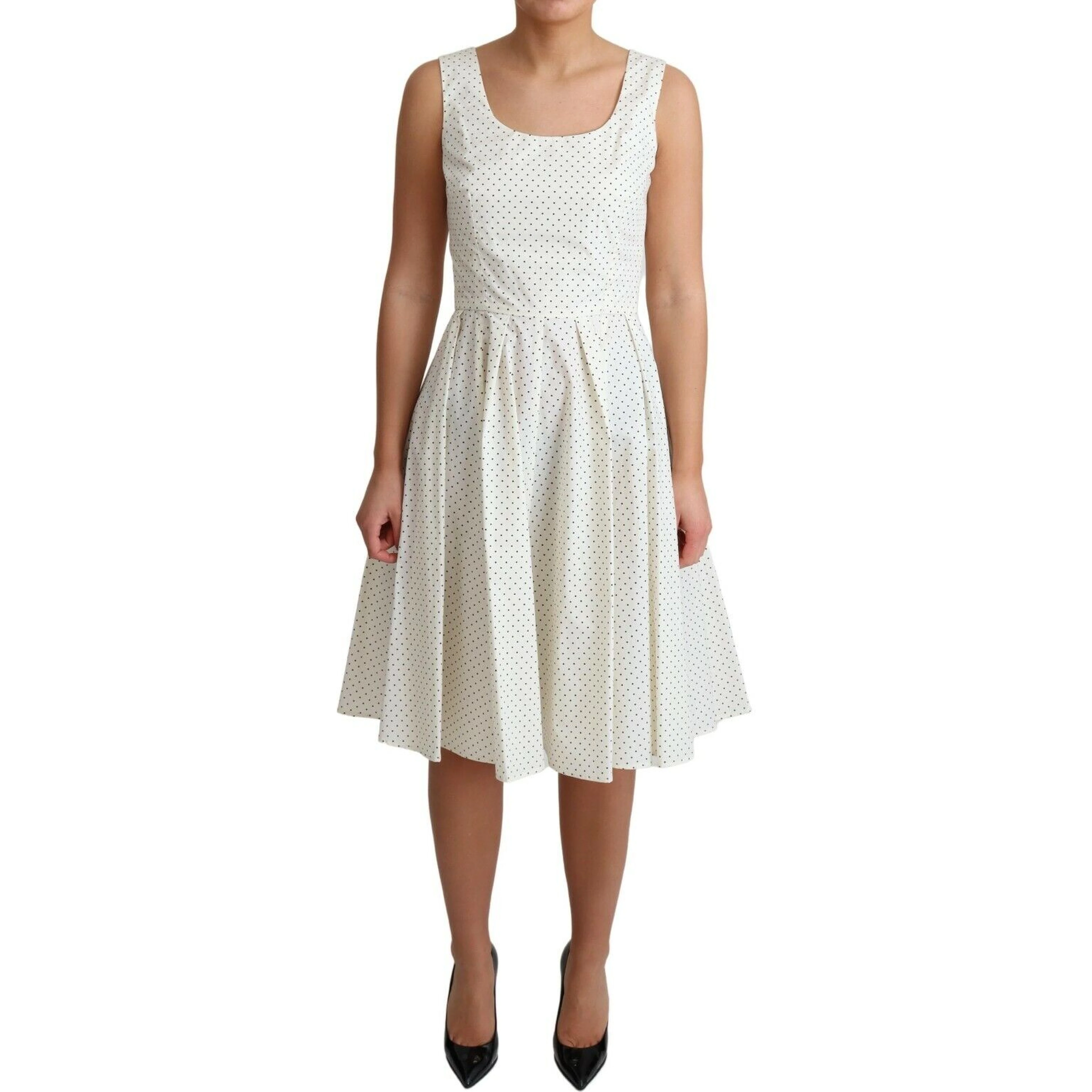 White Polka Dotted Cotton A-Line Dress