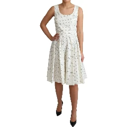White Polka Dotted Cotton A-Line Dress