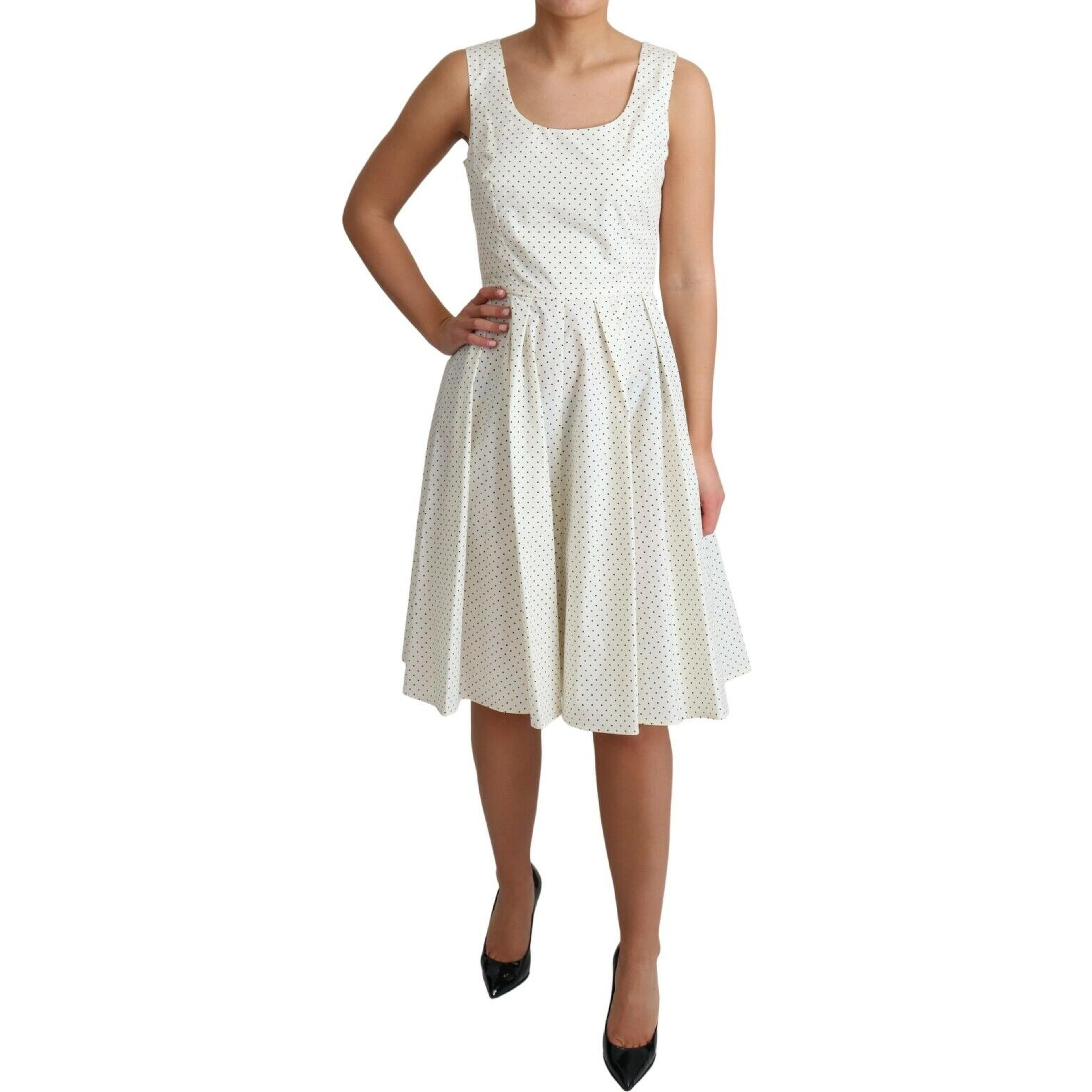 White Polka Dotted Cotton A-Line Dress