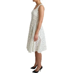 White Polka Dotted Cotton A-Line Dress