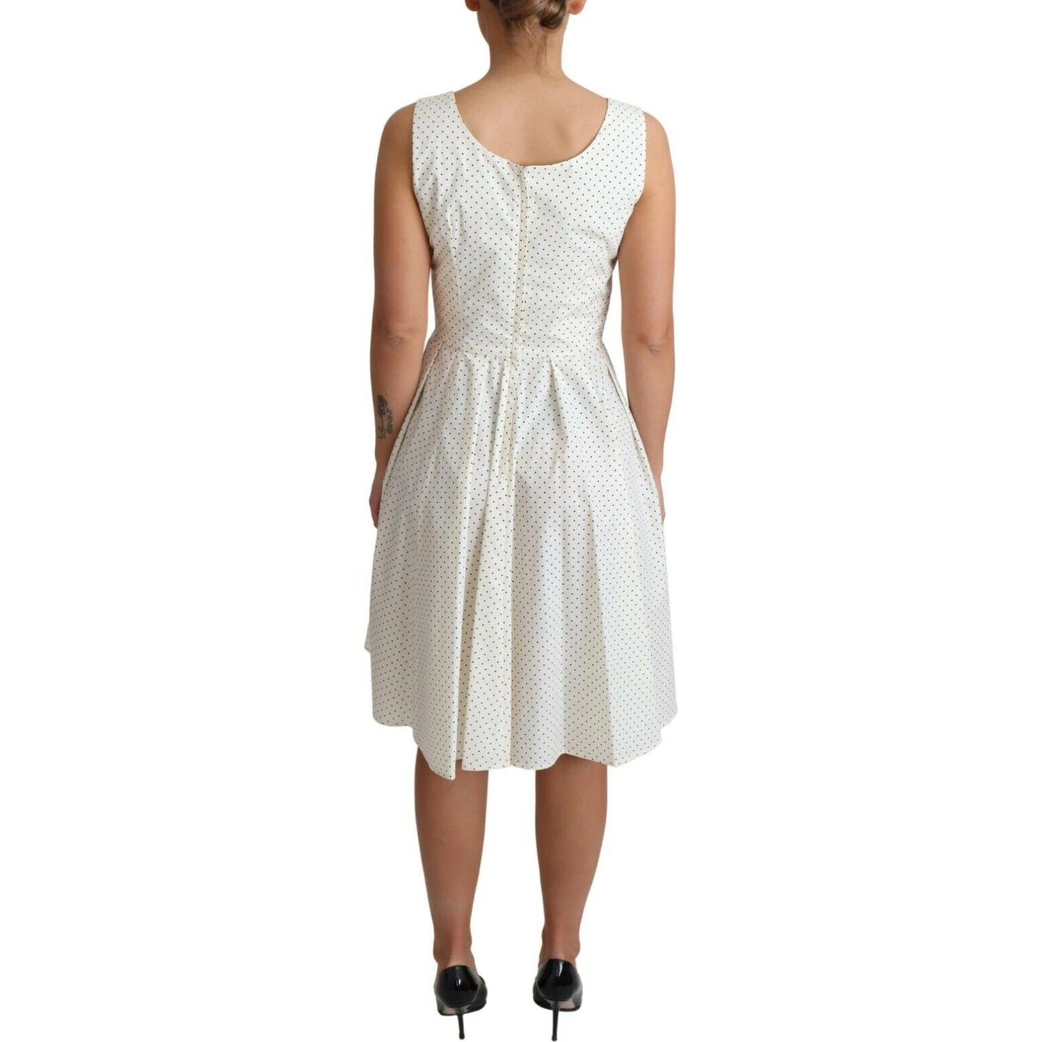 White Polka Dotted Cotton A-Line Dress