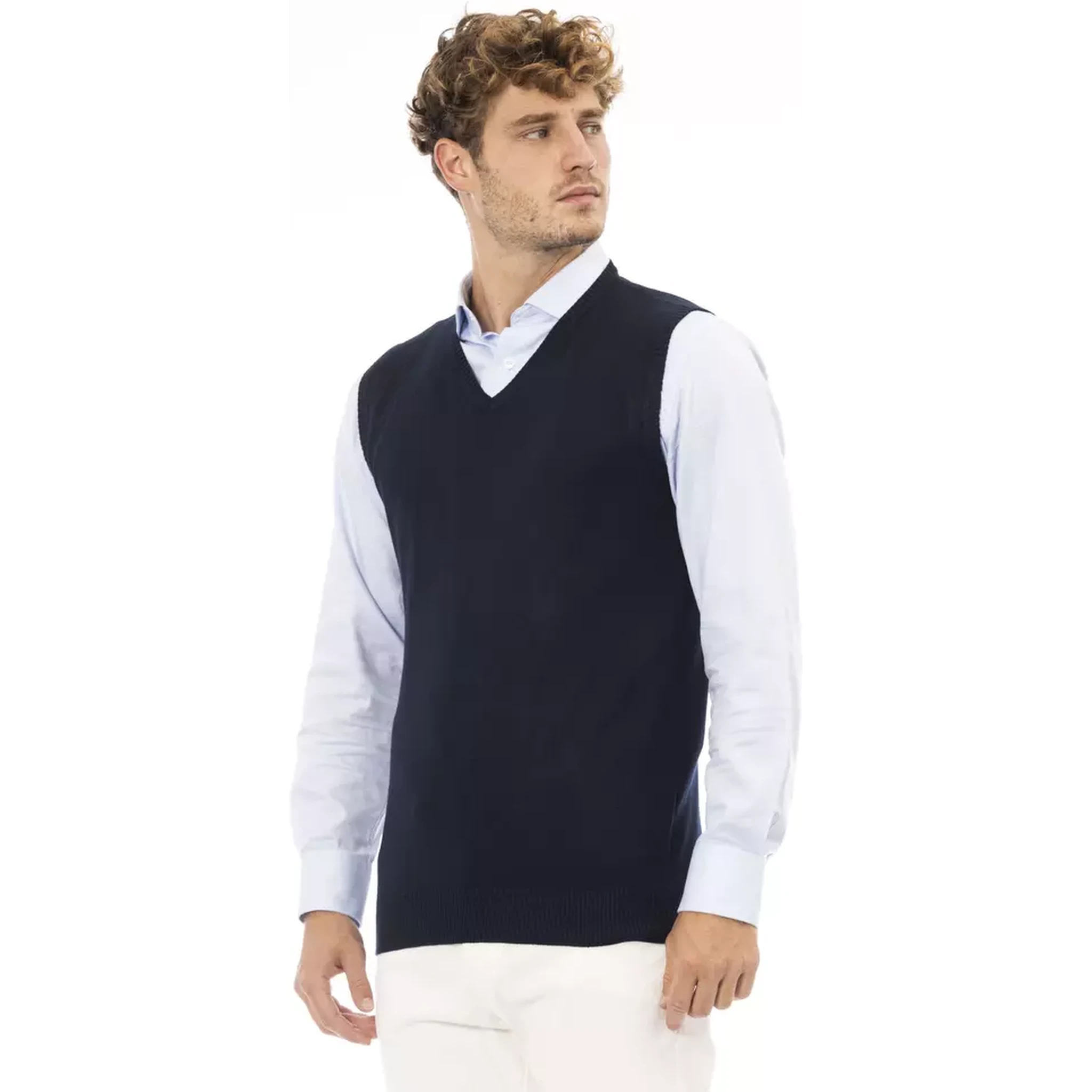 Blue Viscose Sleveless Jacket