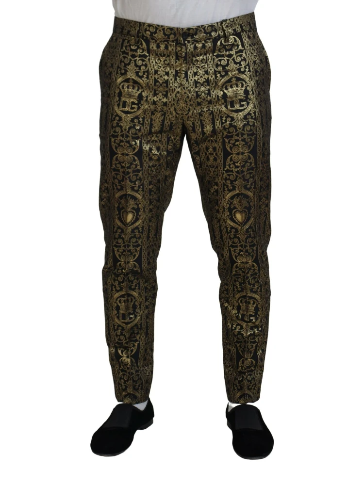 Black Gold Jacquard Dress Trouser Pants