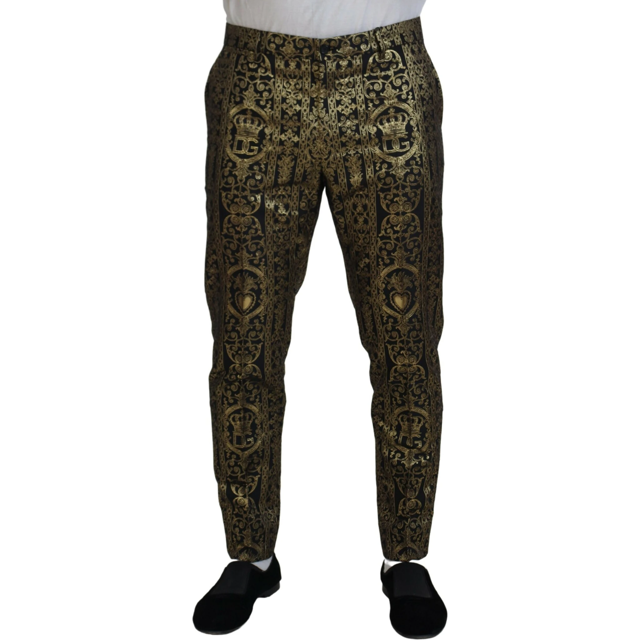 Black Gold Jacquard Dress Trouser Pants