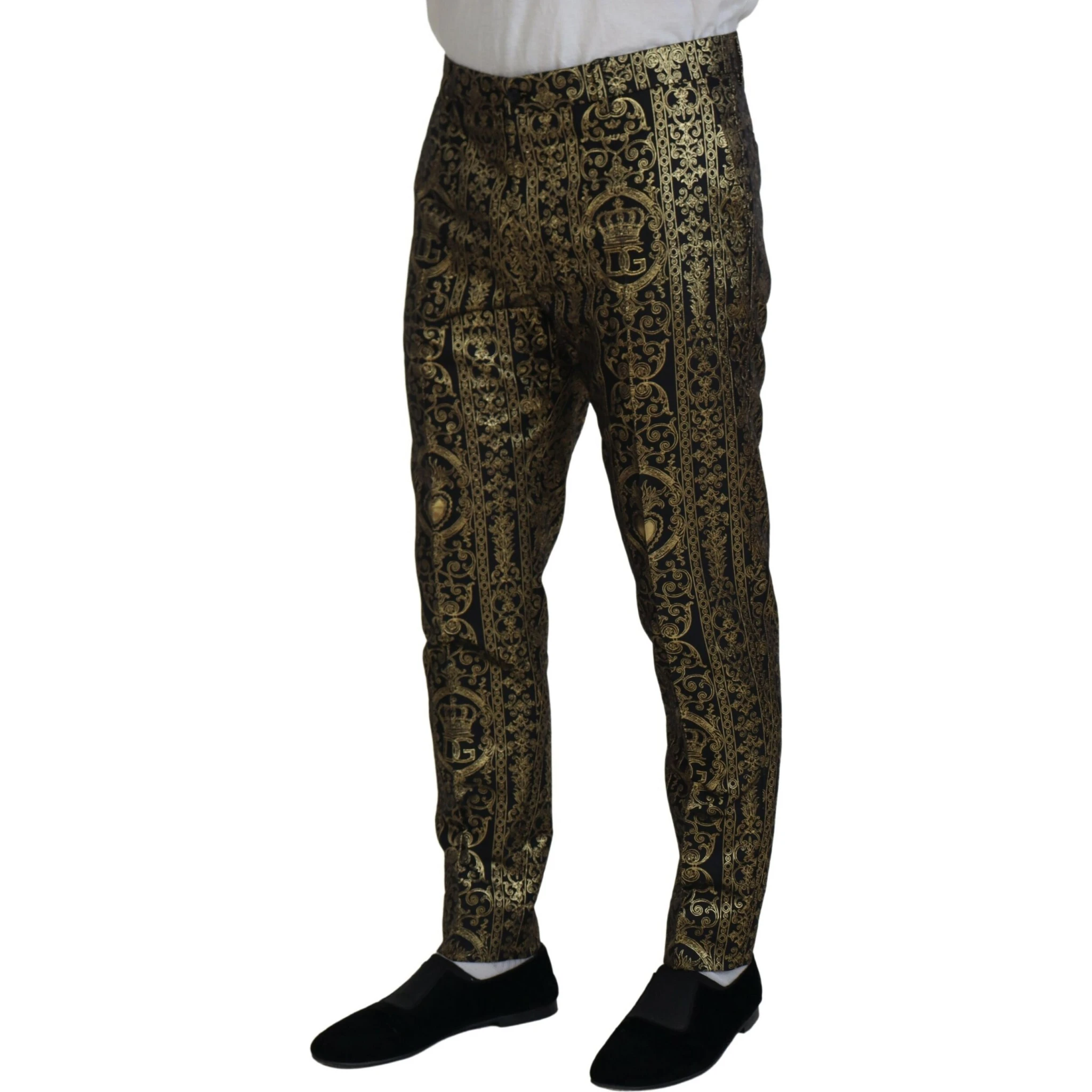 Black Gold Jacquard Dress Trouser Pants