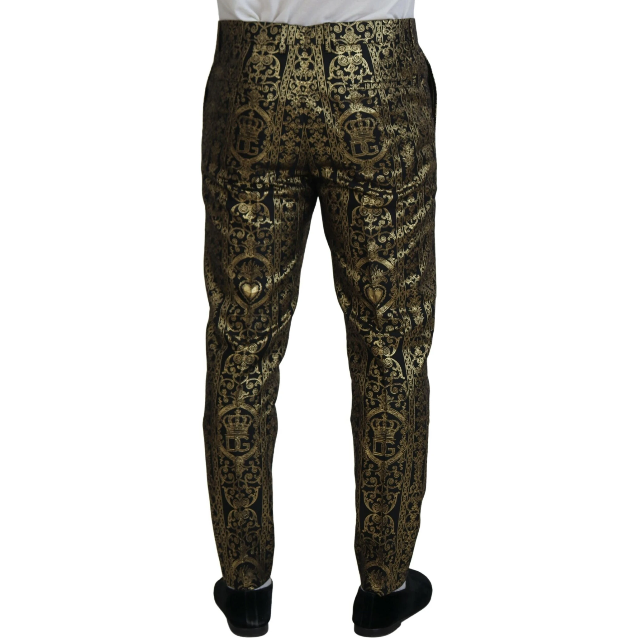 Black Gold Jacquard Dress Trouser Pants