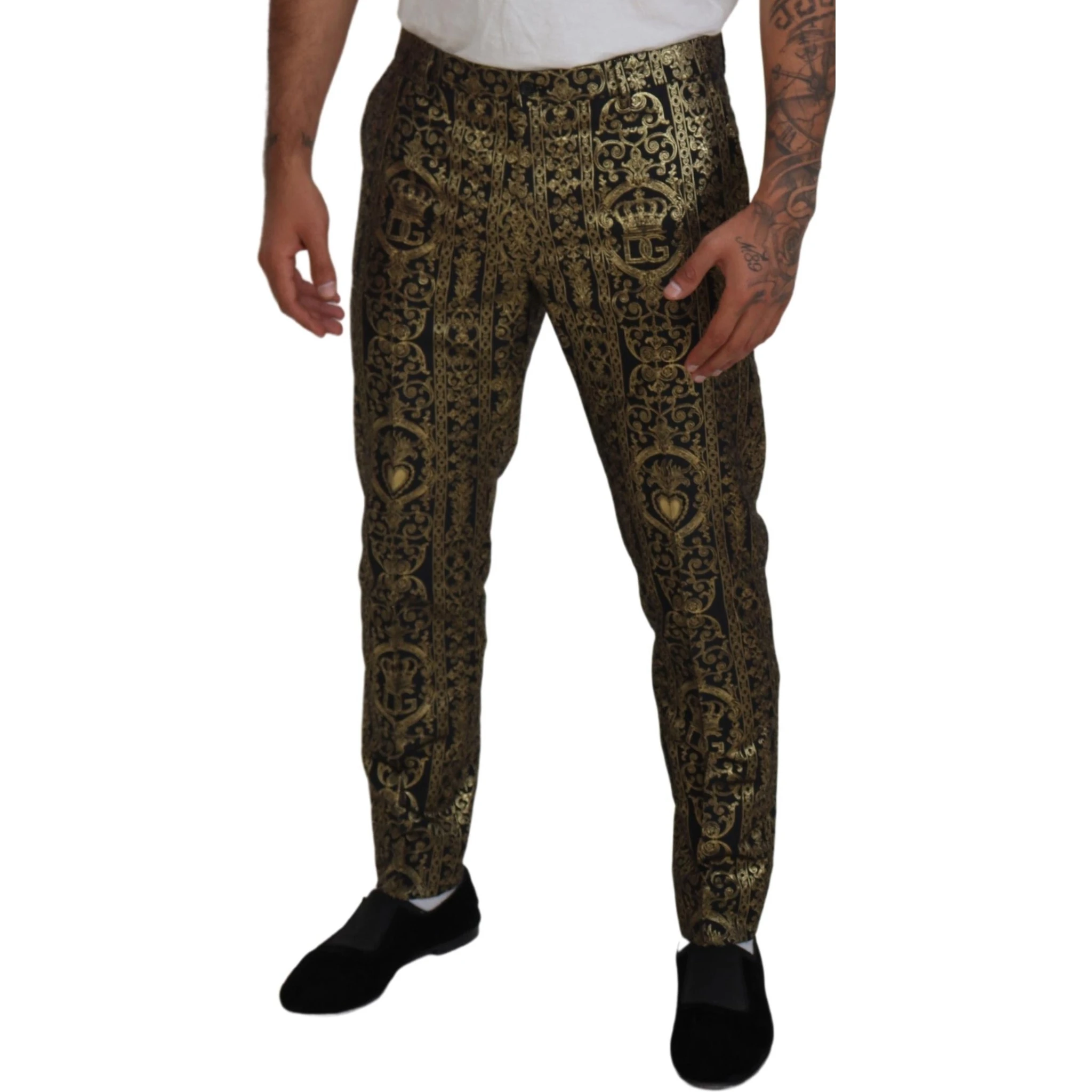 Black Gold Jacquard Dress Trouser Pants