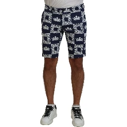 Blue Logo Print Cotton Chinos Shorts