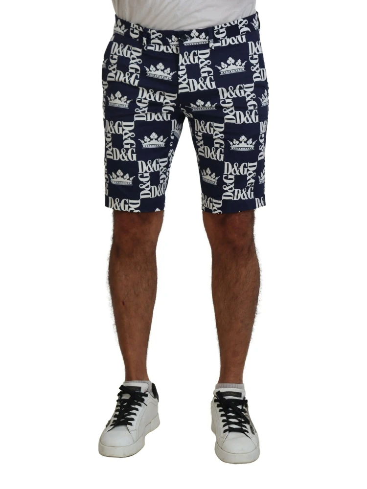 Blue Logo Print Cotton Chinos Shorts