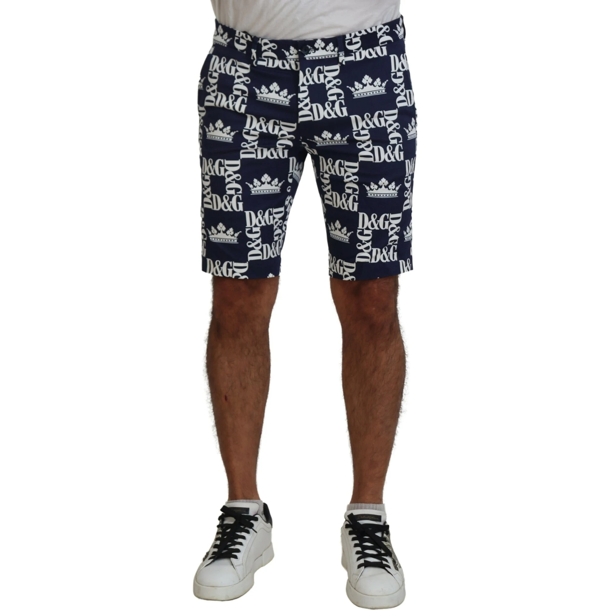 Blue Logo Print Cotton Chinos Shorts