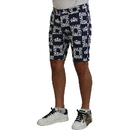 Blue Logo Print Cotton Chinos Shorts