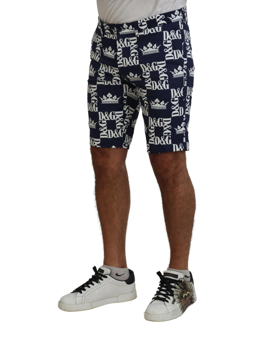 Blue Logo Print Cotton Chinos Shorts