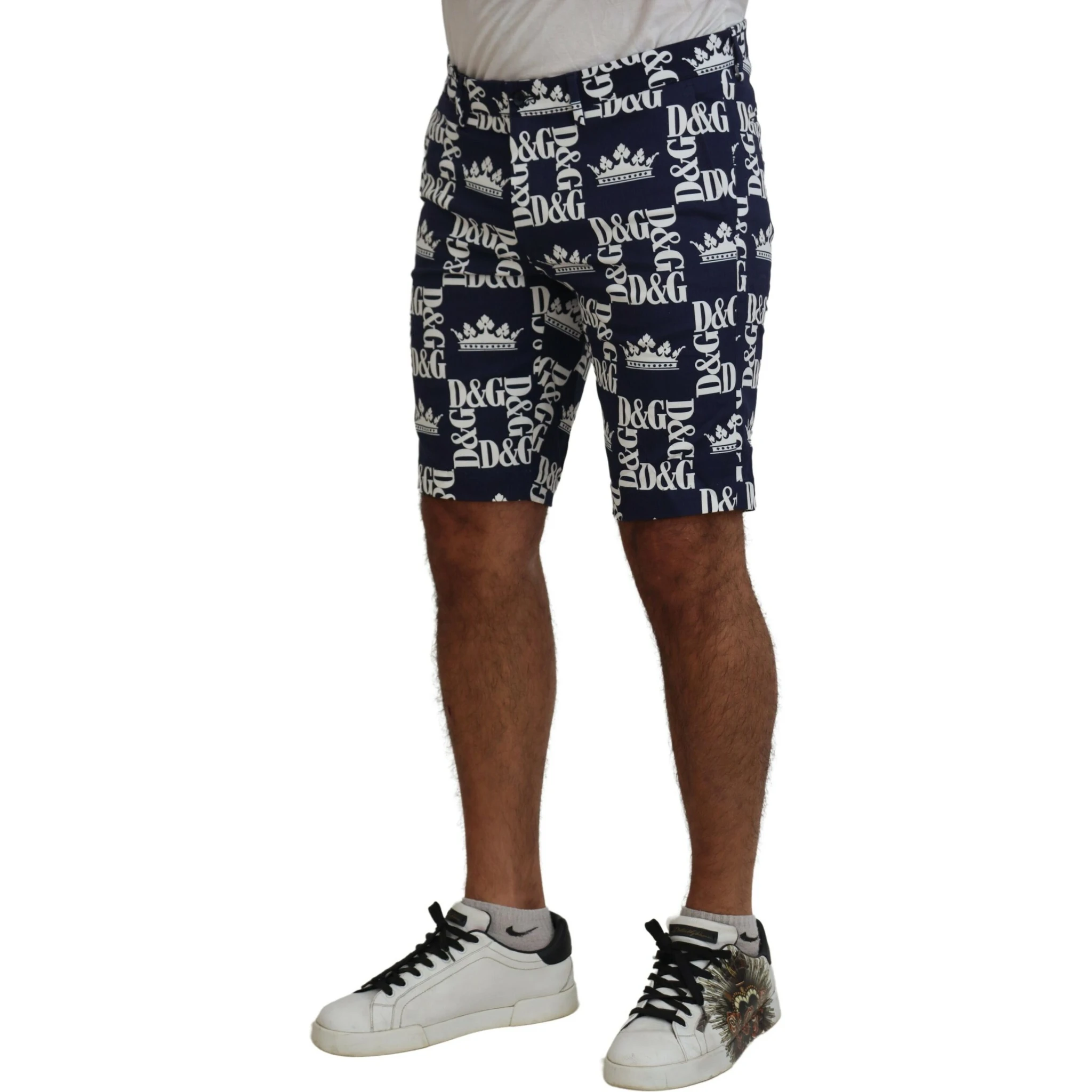 Blue Logo Print Cotton Chinos Shorts