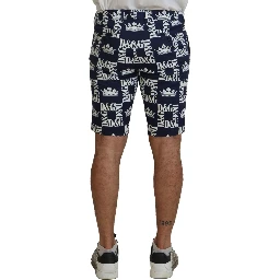Blue Logo Print Cotton Chinos Shorts