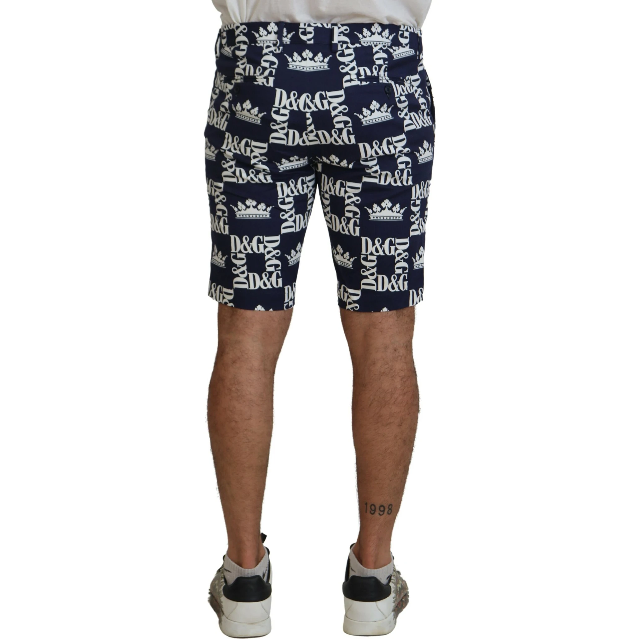 Blue Logo Print Cotton Chinos Shorts