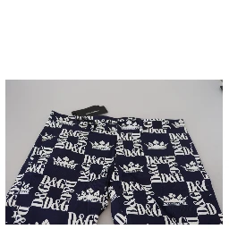 Blue Logo Print Cotton Chinos Shorts