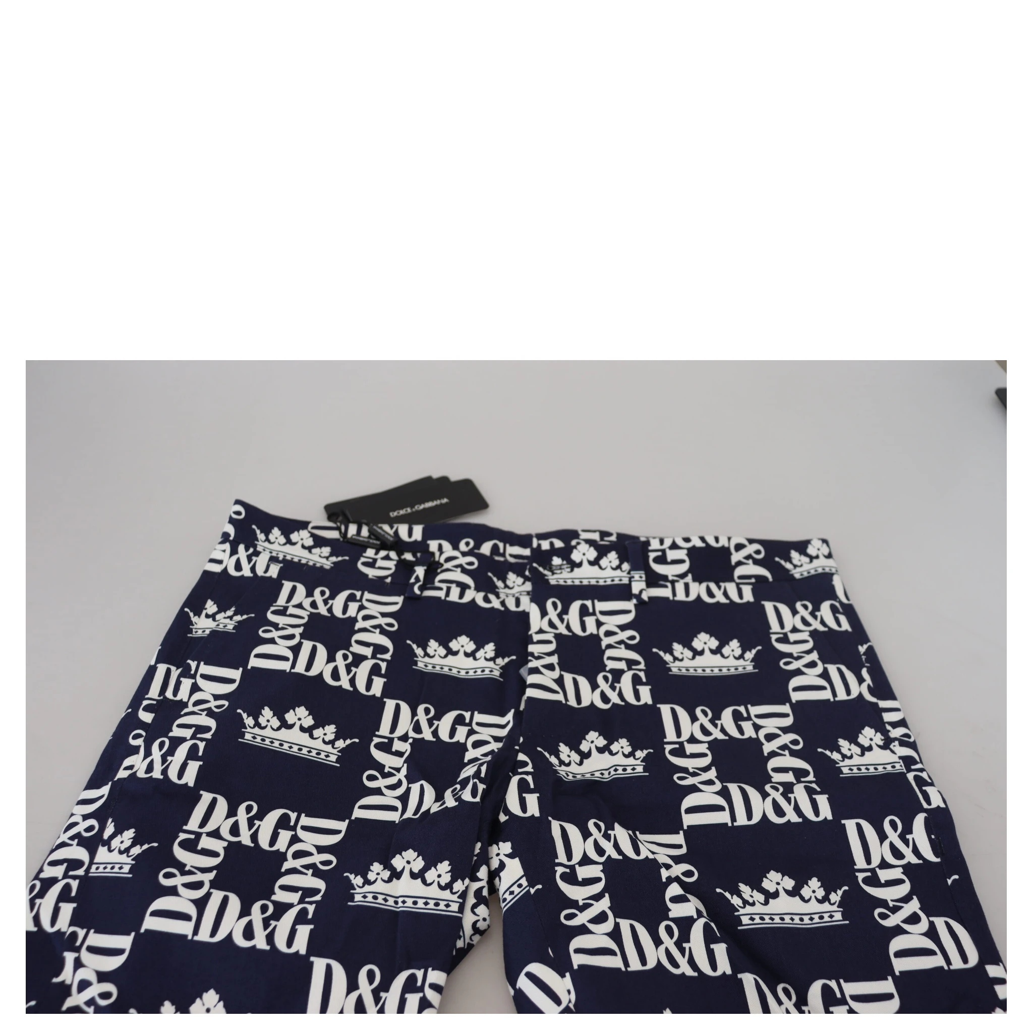 Blue Logo Print Cotton Chinos Shorts
