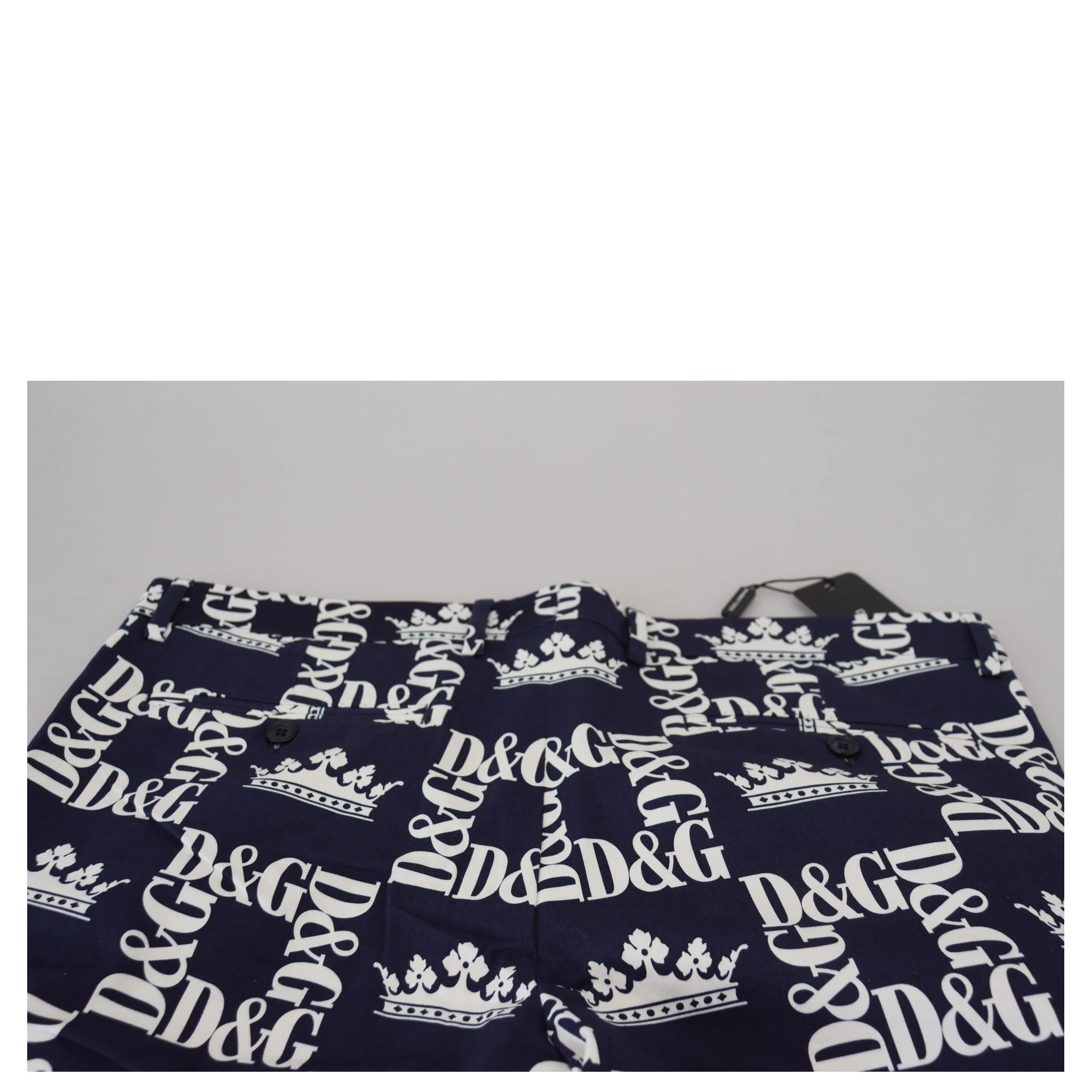 Blue Logo Print Cotton Chinos Shorts