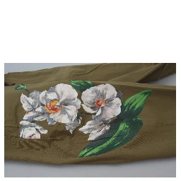 Beige Cotton Stretch Floral Chinos Pants