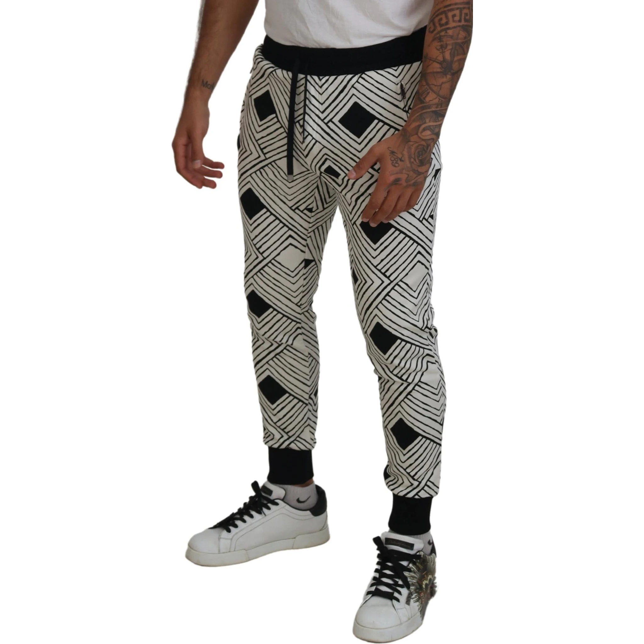 Black White Cotton Trousers Sport Pants