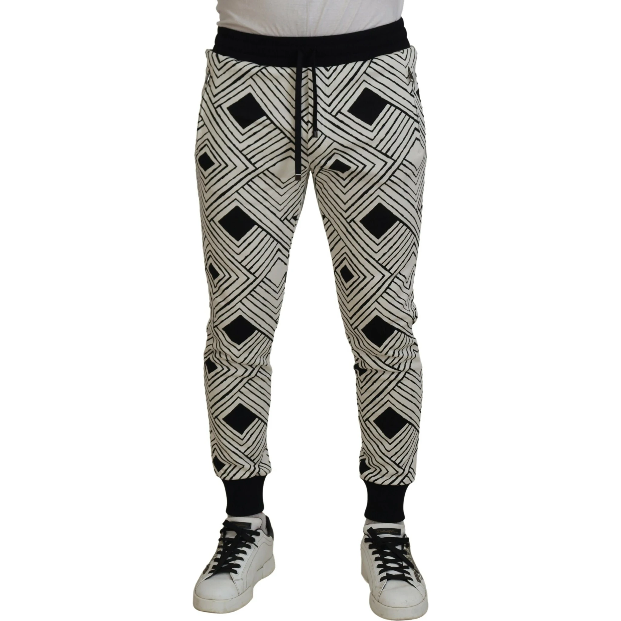 Black White Cotton Trousers Sport Pants