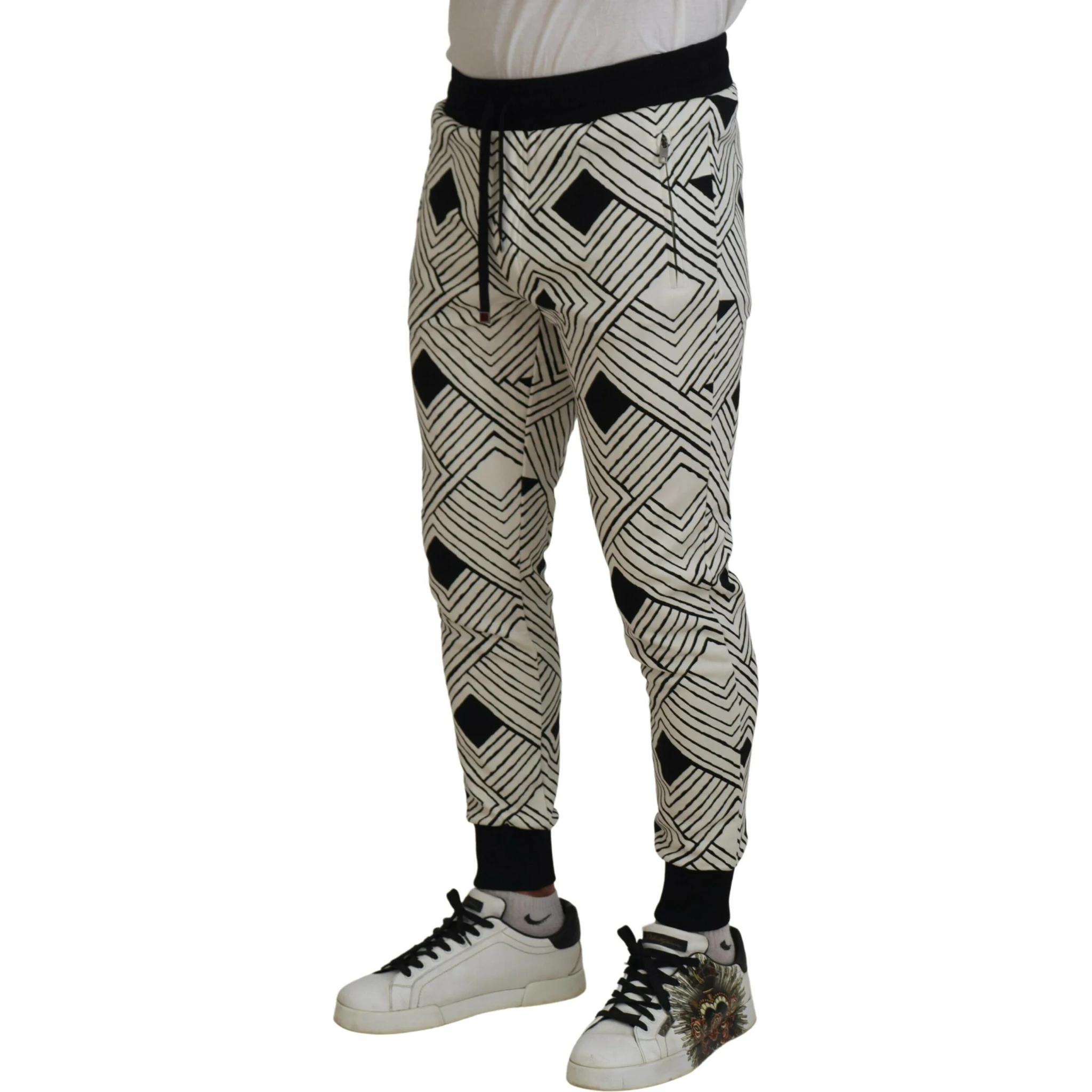 Black White Cotton Trousers Sport Pants